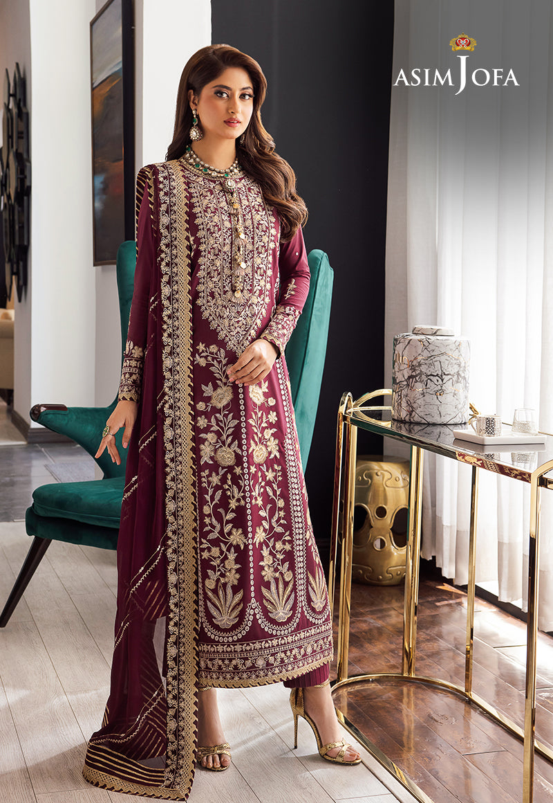 Asim Jofa 3 Piece Custom Stitched Suit - Purple - LB284959