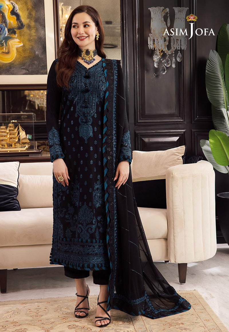 Asim Jofa 3 Piece Custom Stitched Suit - Black - LB284951