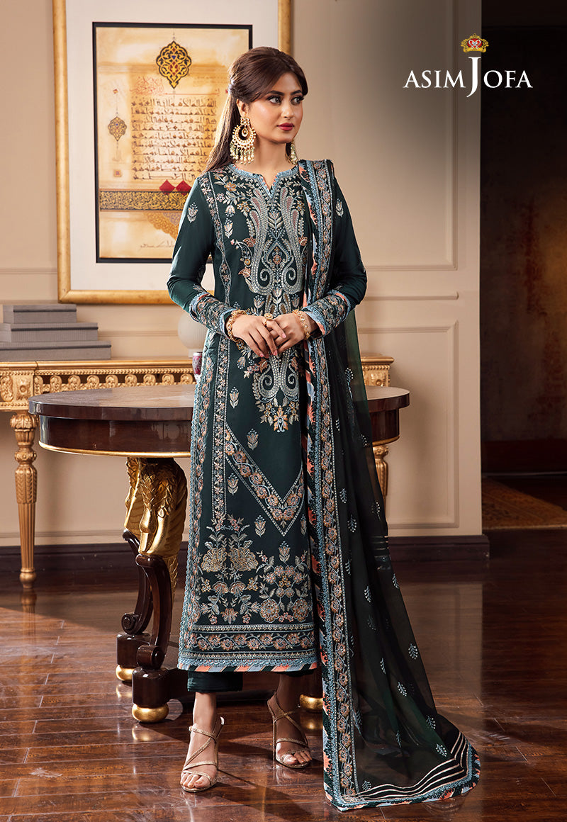 Asim Jofa 3 Piece Custom Stitched Suit - Green - LB284946