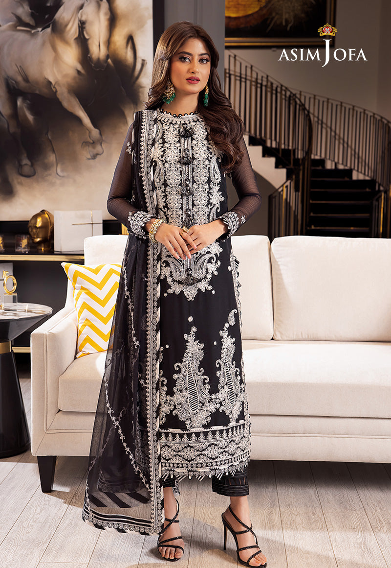 Asim Jofa 3 Piece Custom Stitched Suit - Black - LB284973