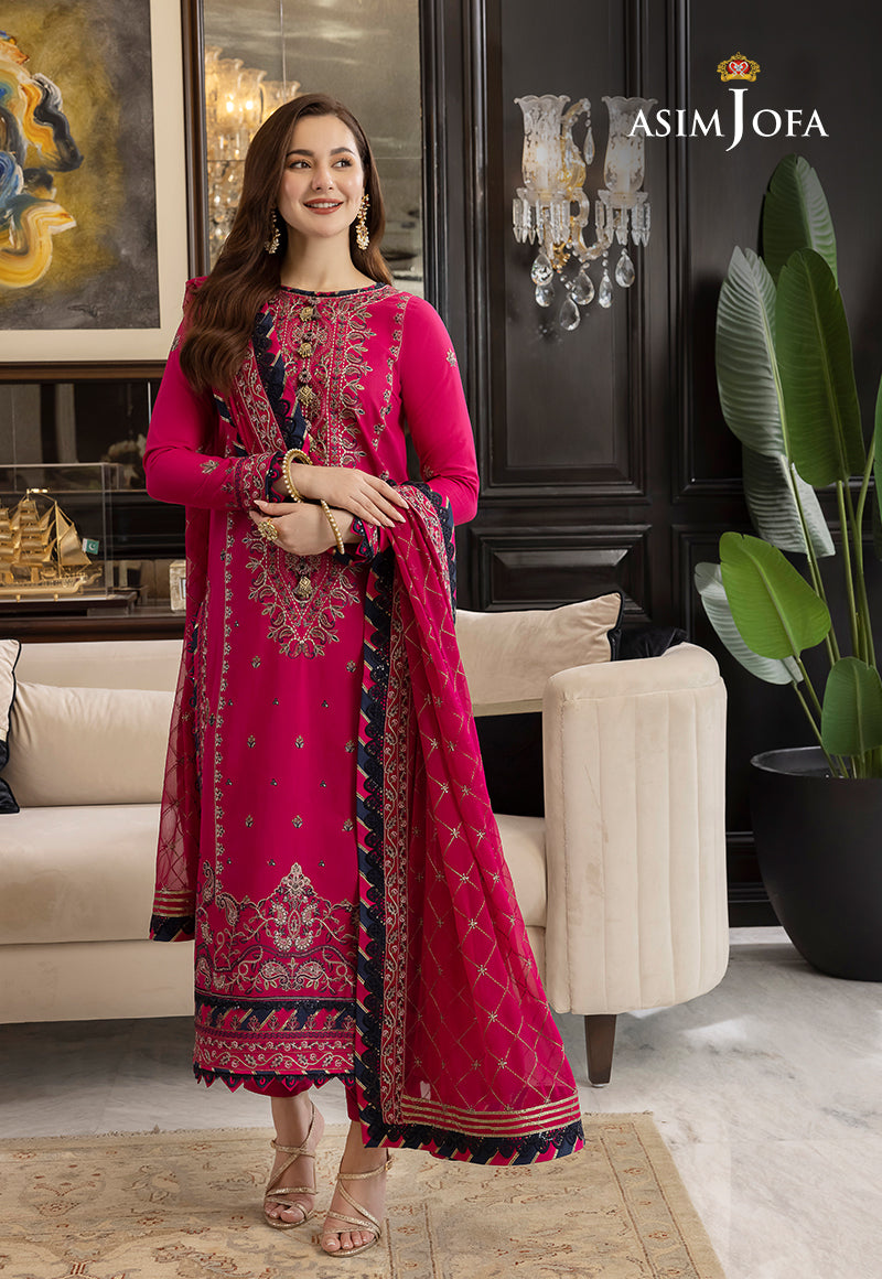 Asim Jofa 3 Piece Custom Stitched Suit - Pink - LB284952