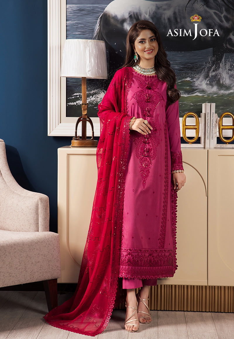 Asim Jofa 3 Piece Custom Stitched Suit - Purple - LB284971