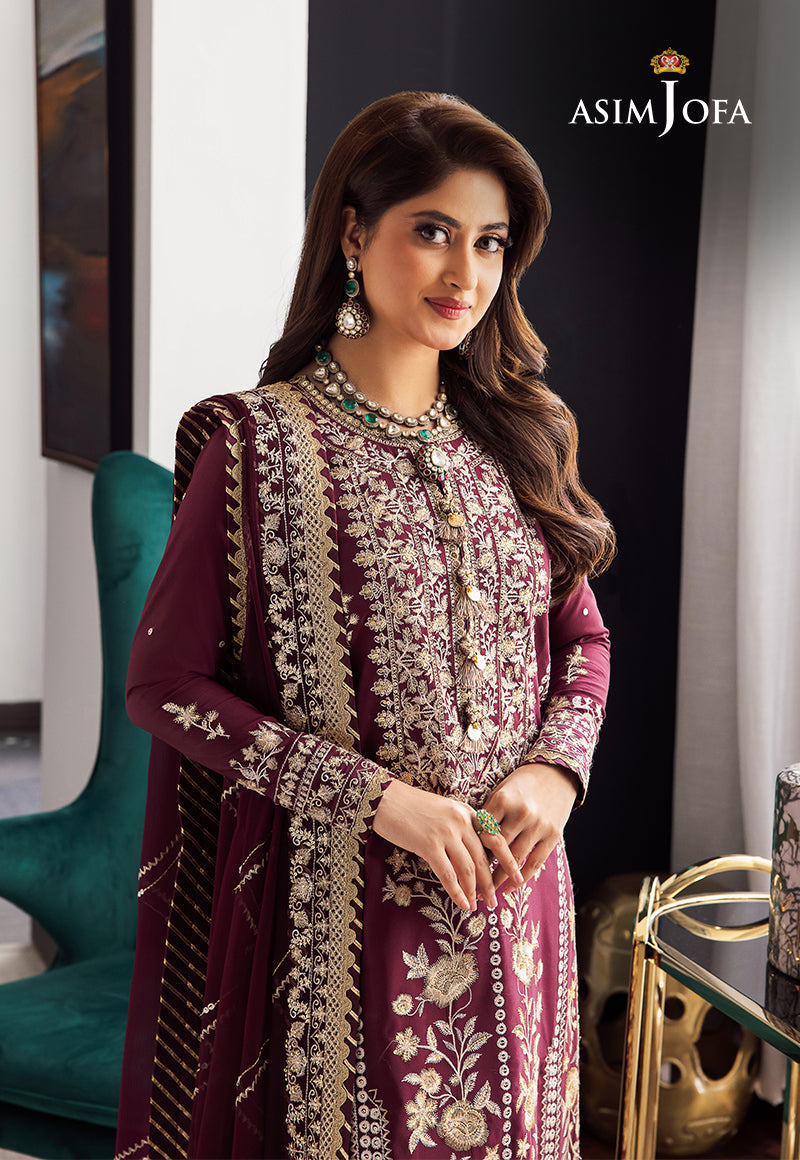 Asim Jofa 3 Piece Custom Stitched Suit - Purple - LB284959