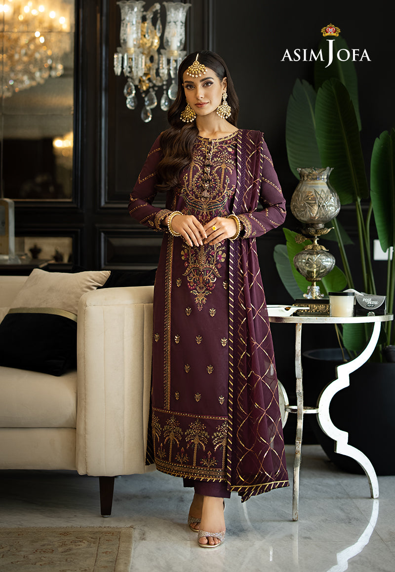 Asim Jofa 3 Piece Custom Stitched Suit - Purple - LB284963