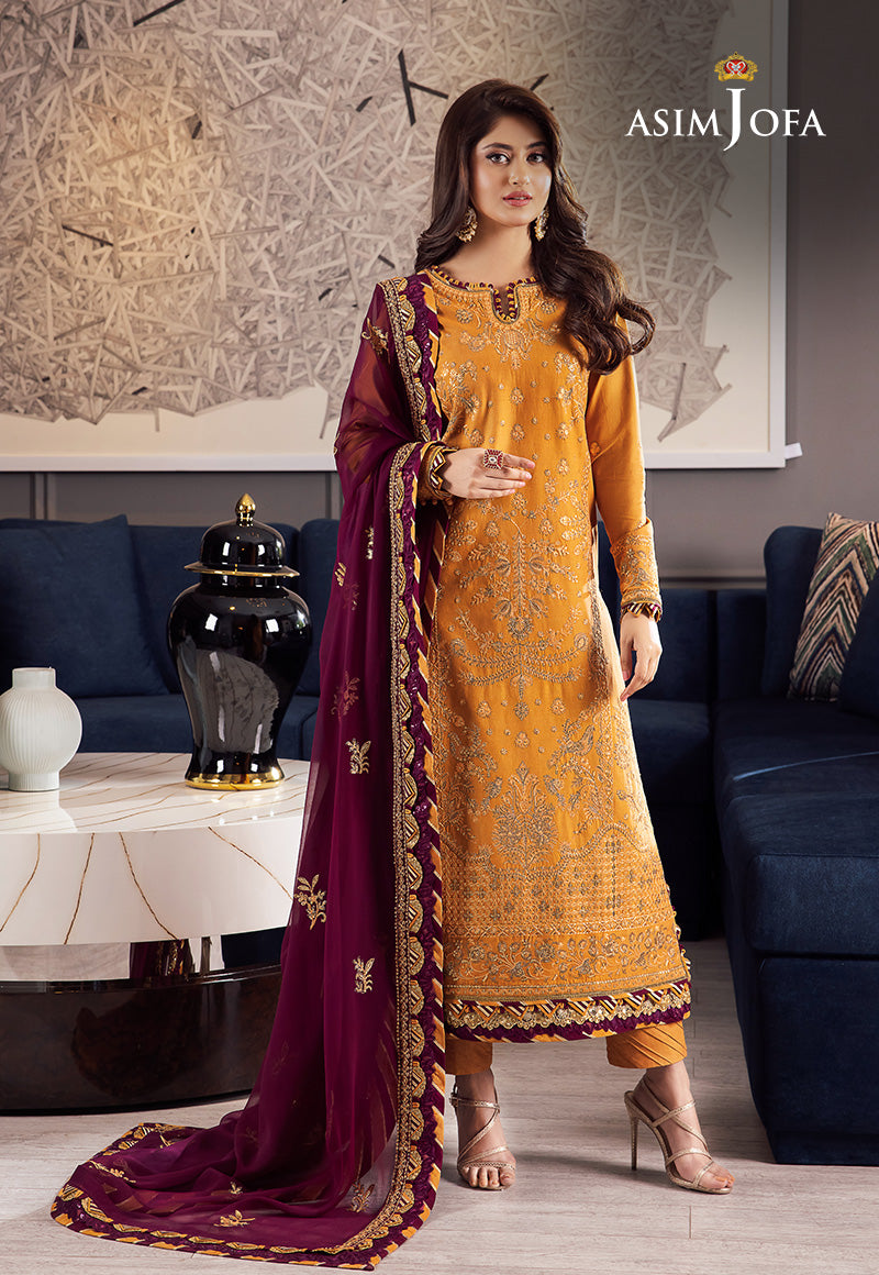 Asim Jofa 3 Piece Custom Stitched Suit - Yellow - LB284954