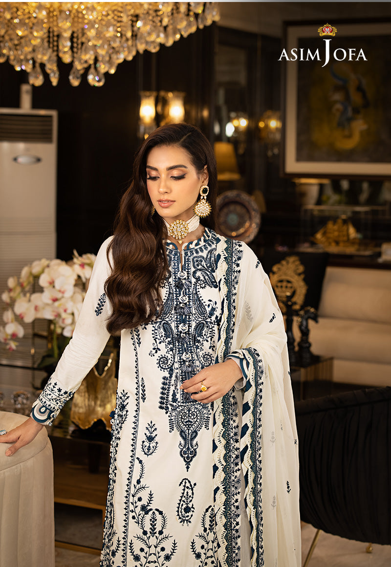 Asim Jofa 3 Piece Custom Stitched Suit - Off-White - LB284970