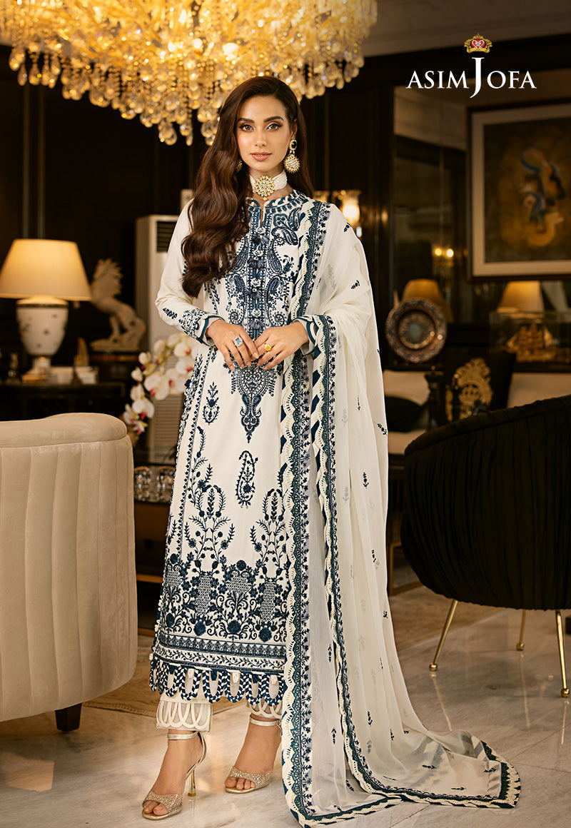 Asim Jofa 3 Piece Custom Stitched Suit - Off-White - LB284970