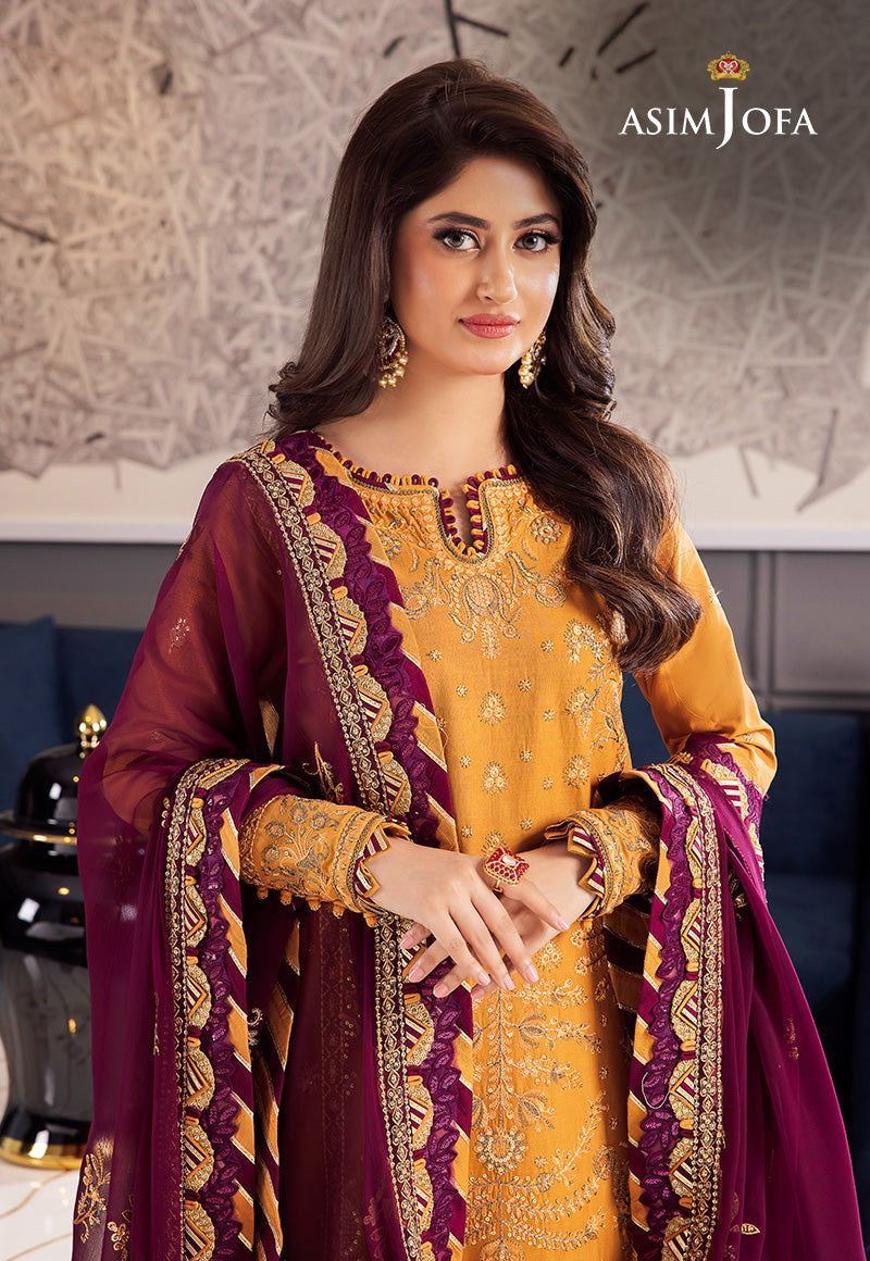 Asim Jofa 3 Piece Custom Stitched Suit - Yellow - LB284954