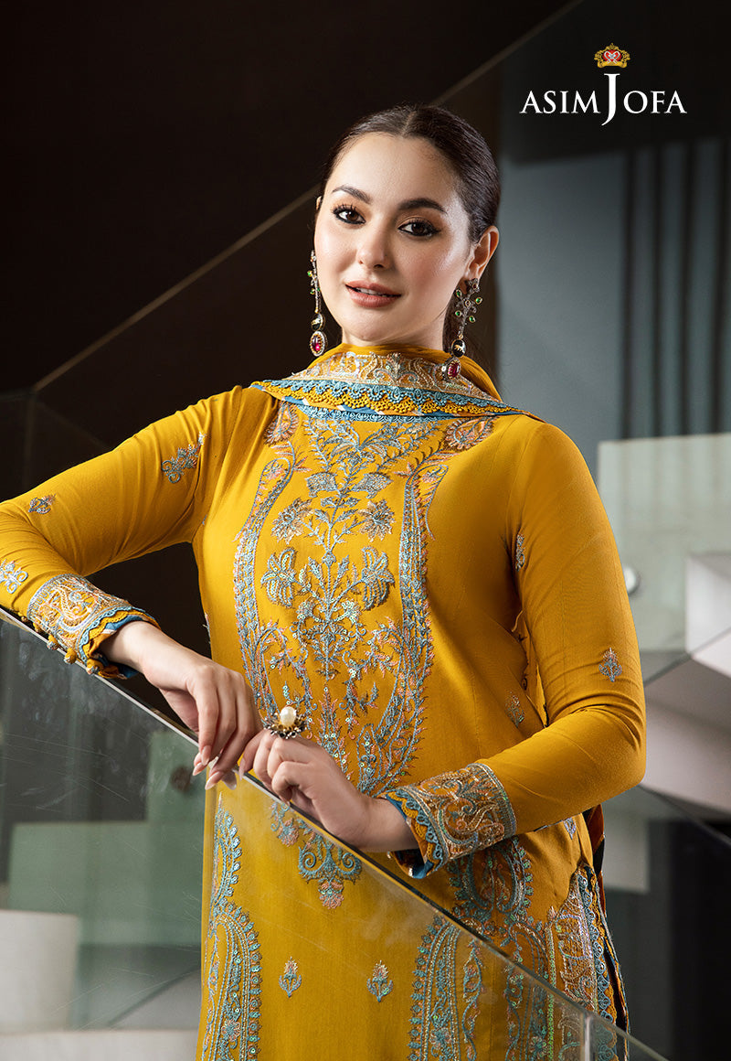 Asim Jofa 3 Piece Custom Stitched Suit - Yellow - LB284968