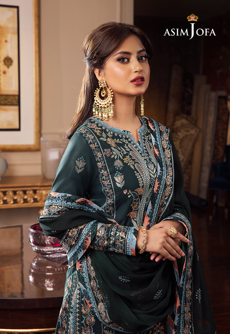 Asim Jofa 3 Piece Custom Stitched Suit - Green - LB284946