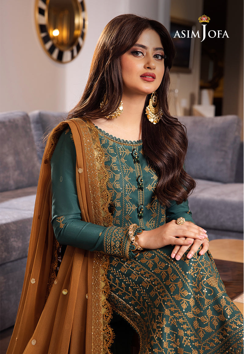 Asim Jofa 3 Piece Custom Stitched Suit - Green - LB284969