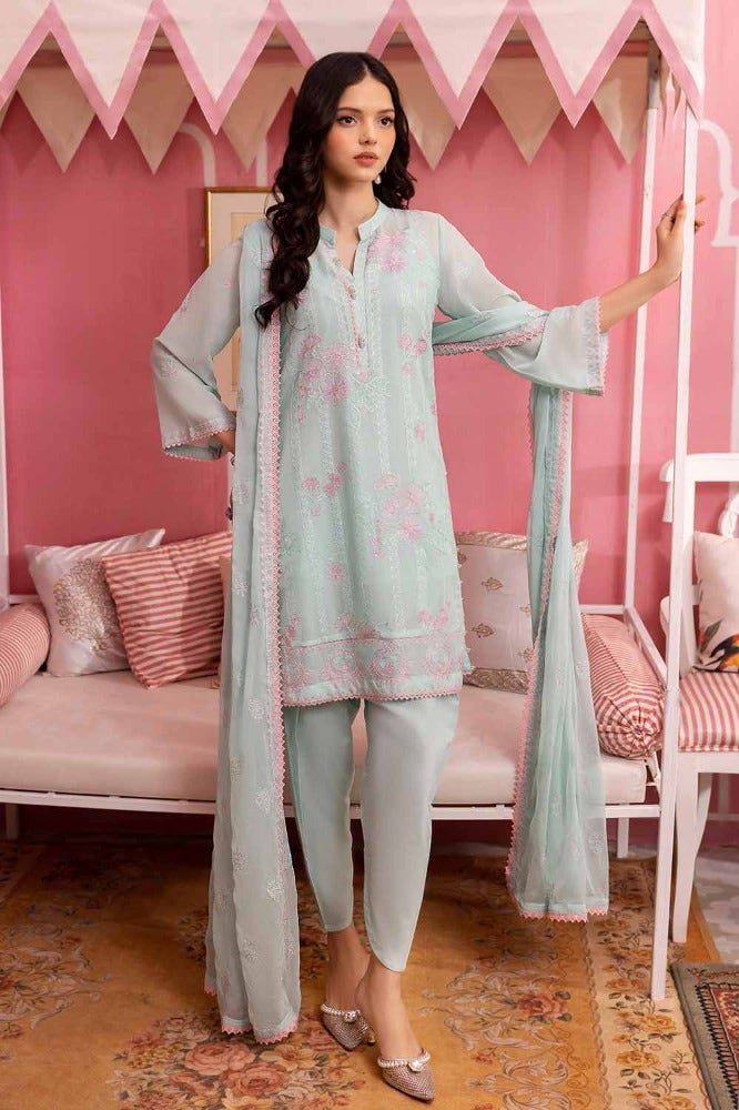 Gul Ahmed 3 Piece Custom Stitched Suit - Aqua - LB286295