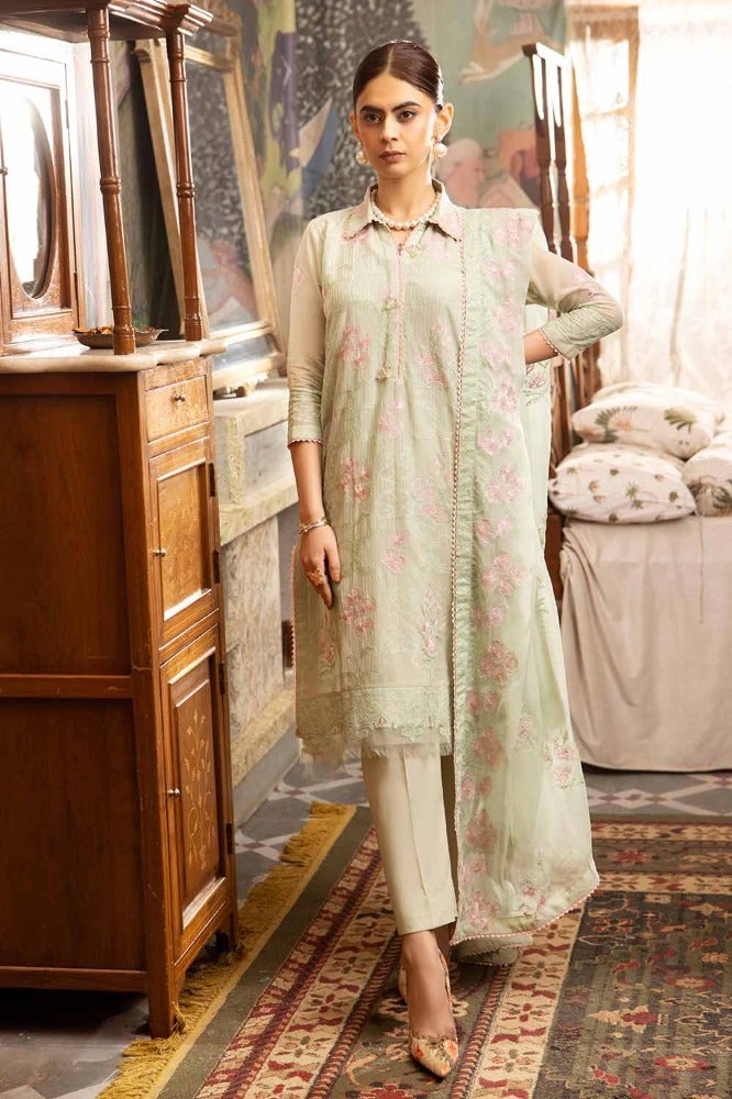 Gul Ahmed 3 Piece Custom Stitched Suit - Green - LB286299