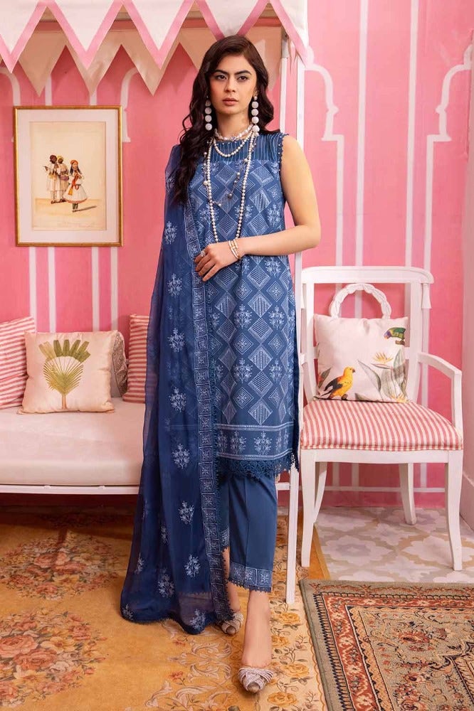 Gul Ahmed 3 Piece Custom Stitched Suit - Blue - LB286283