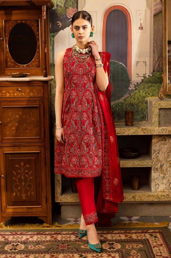 Gul Ahmed 3 Piece Custom Stitched Suit - Red - LB286298