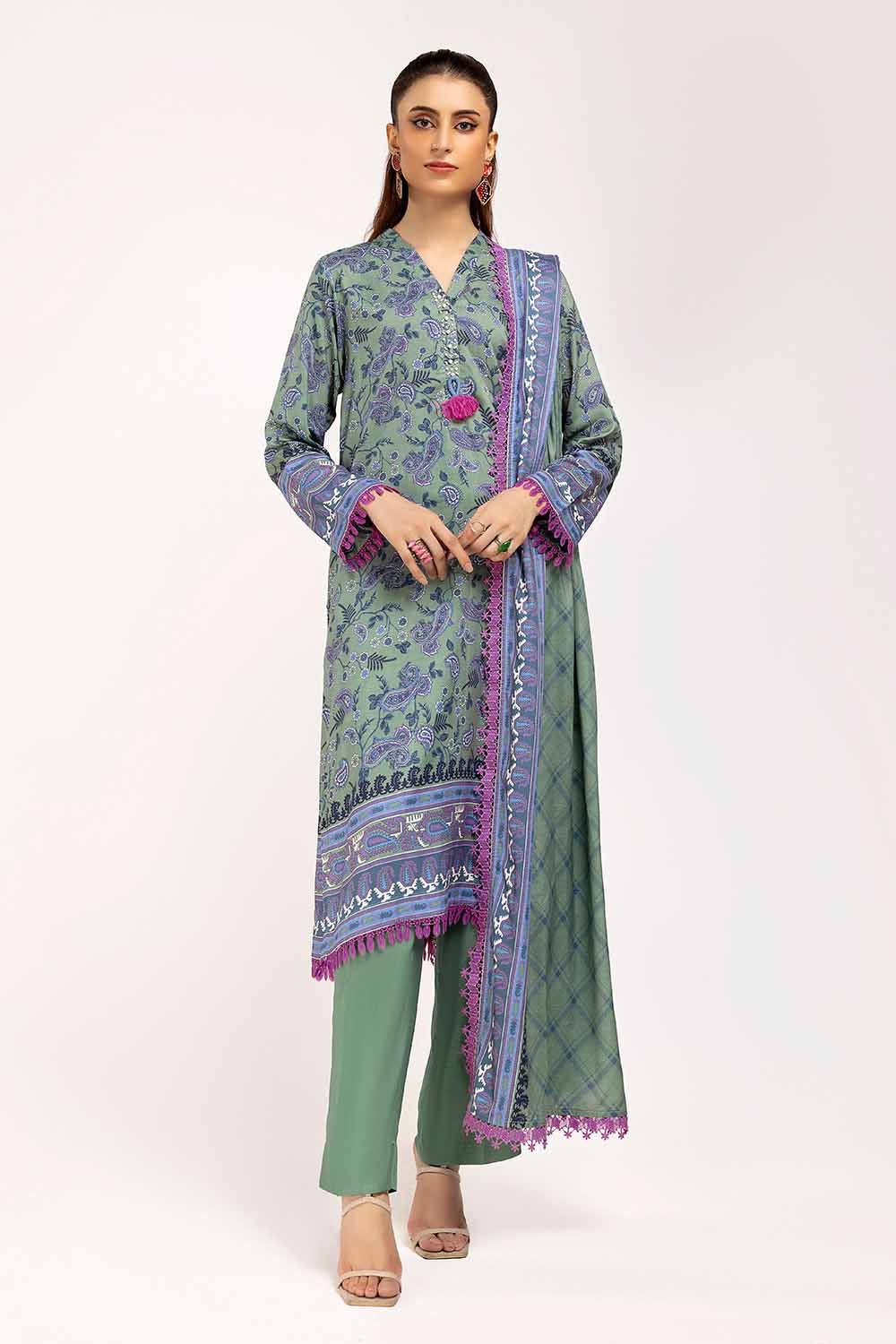 Gul Ahmed 3 Piece Custom Stitched Suit - Green - LB288007