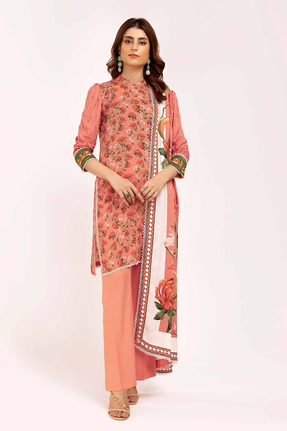 Gul Ahmed 3 Piece Custom Stitched Suit - Pink - LB288004