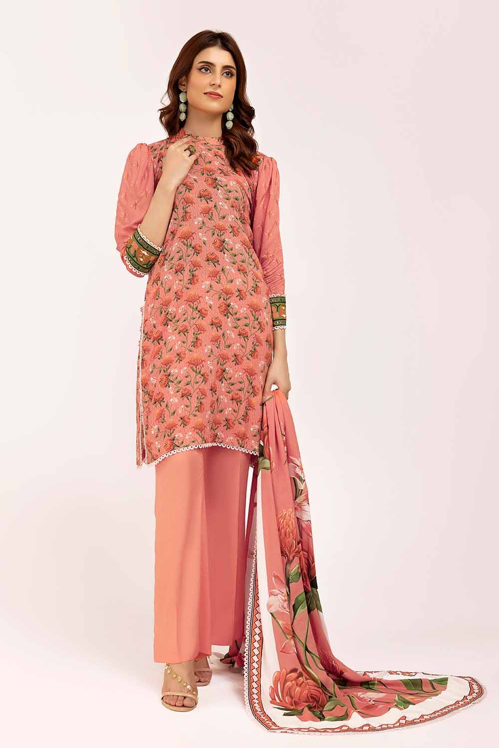 Gul Ahmed 3 Piece Custom Stitched Suit - Pink - LB288004