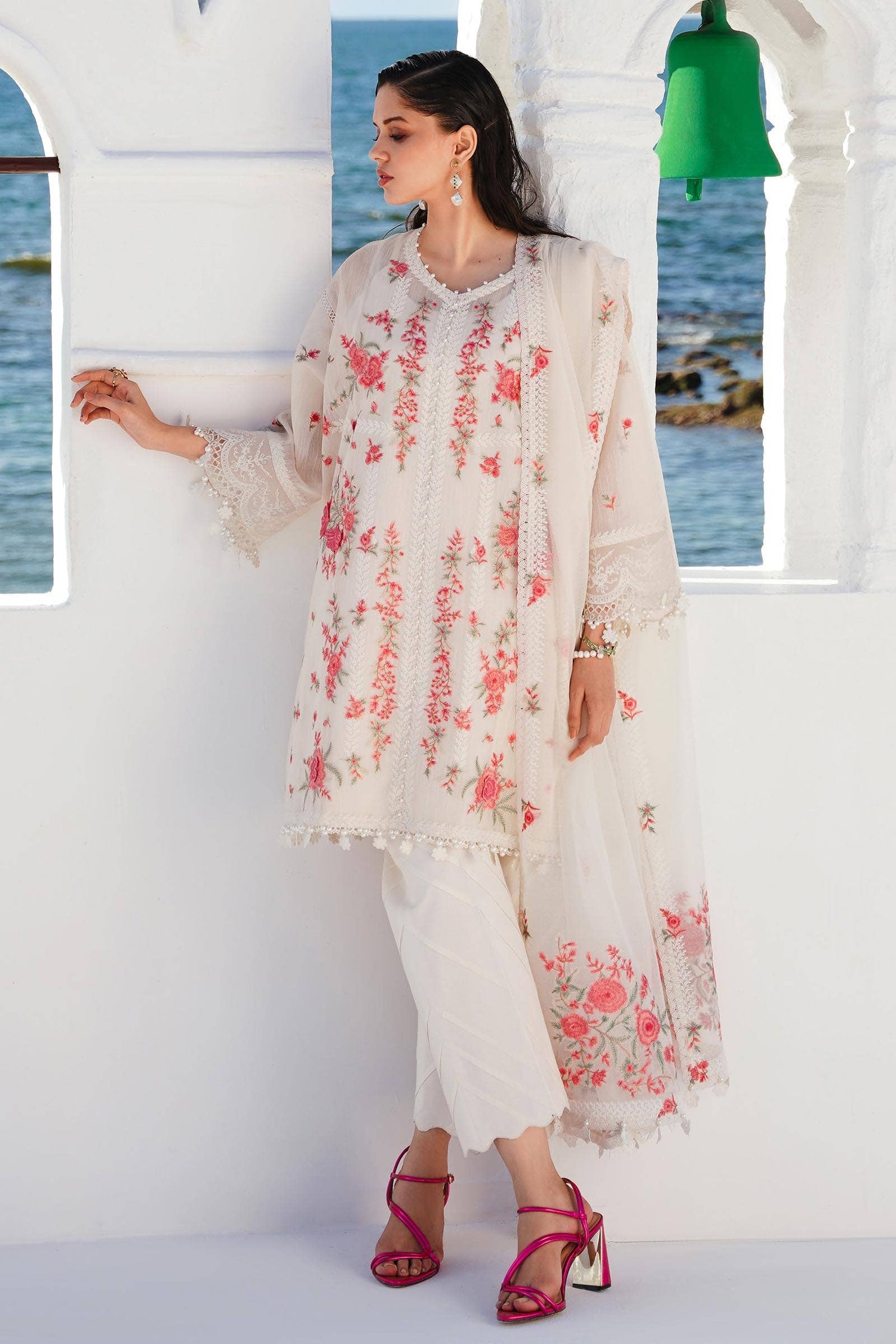 Sana Safinaz 3 Piece Custom Stitched Suit - Off-White - LB285984