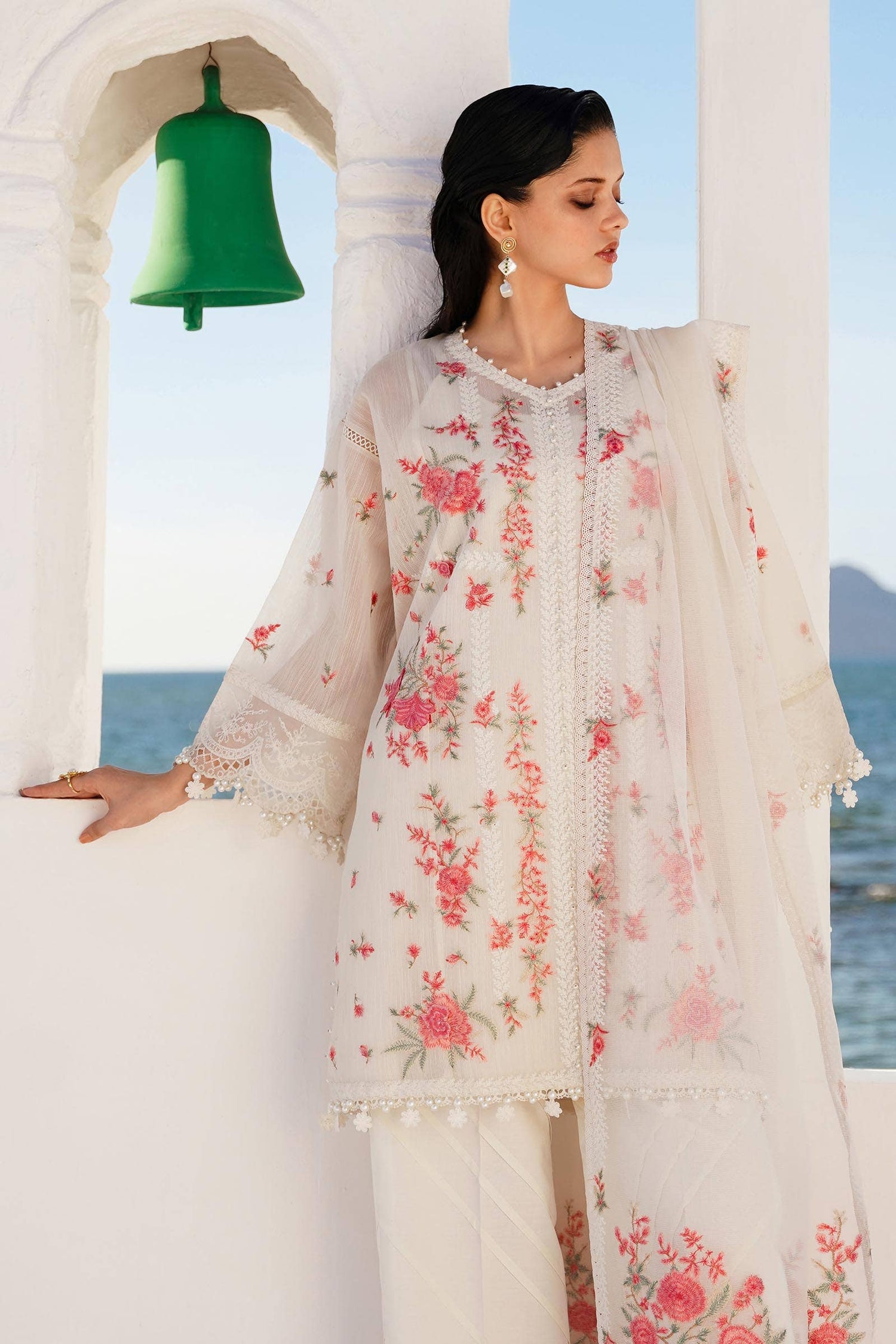 Sana Safinaz 3 Piece Custom Stitched Suit - Off-White - LB285984