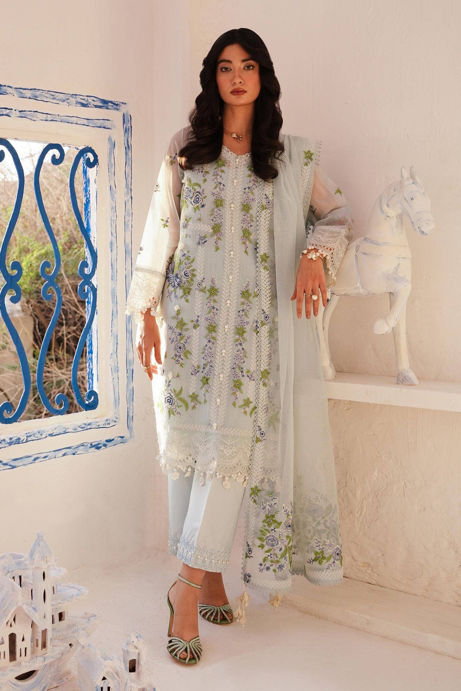 Sana Safinaz 3 Piece Custom Stitched Suit - Blue - LB285985