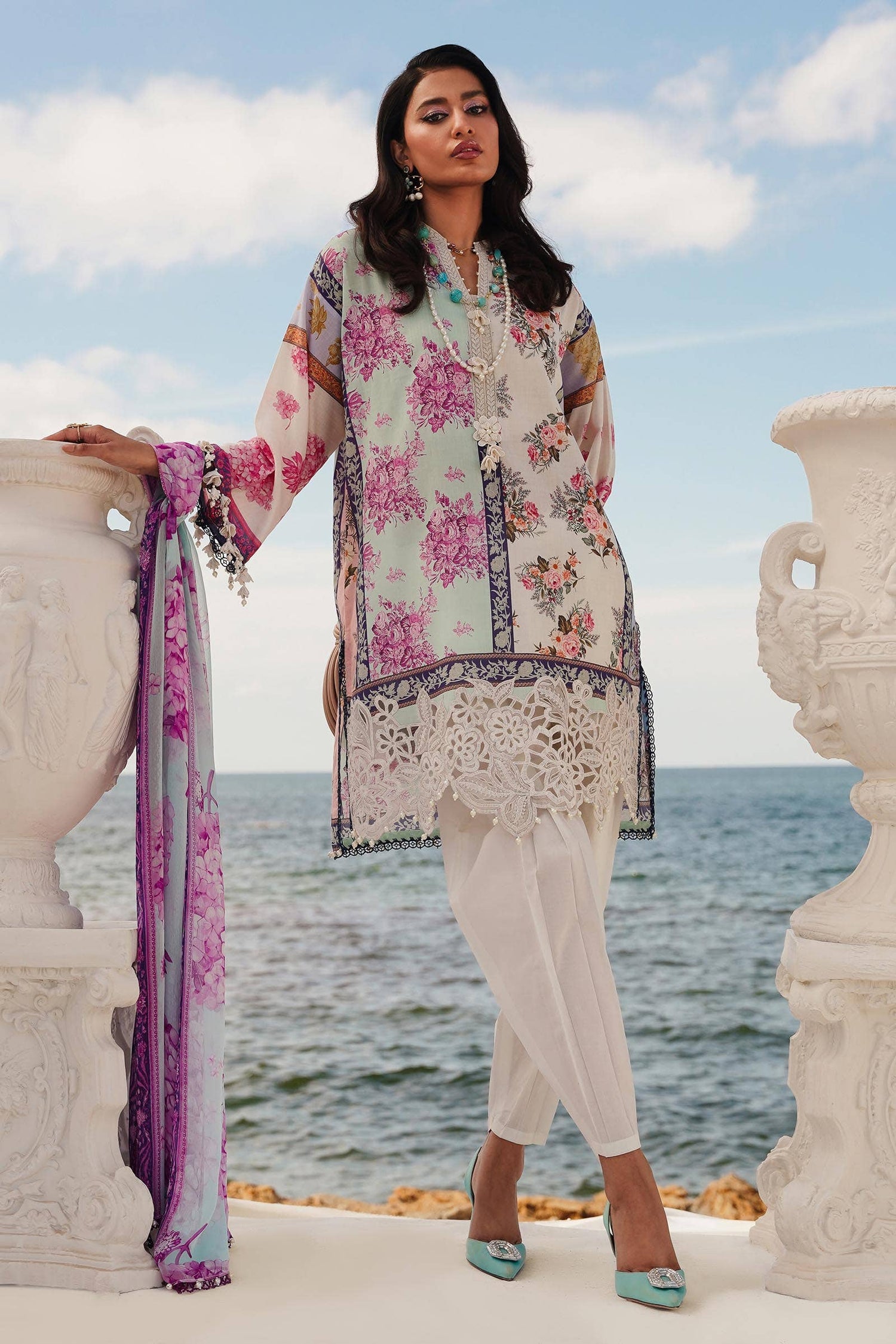 Sana Safinaz 3 Piece Custom Stitched Suit - Off-White - LB285989