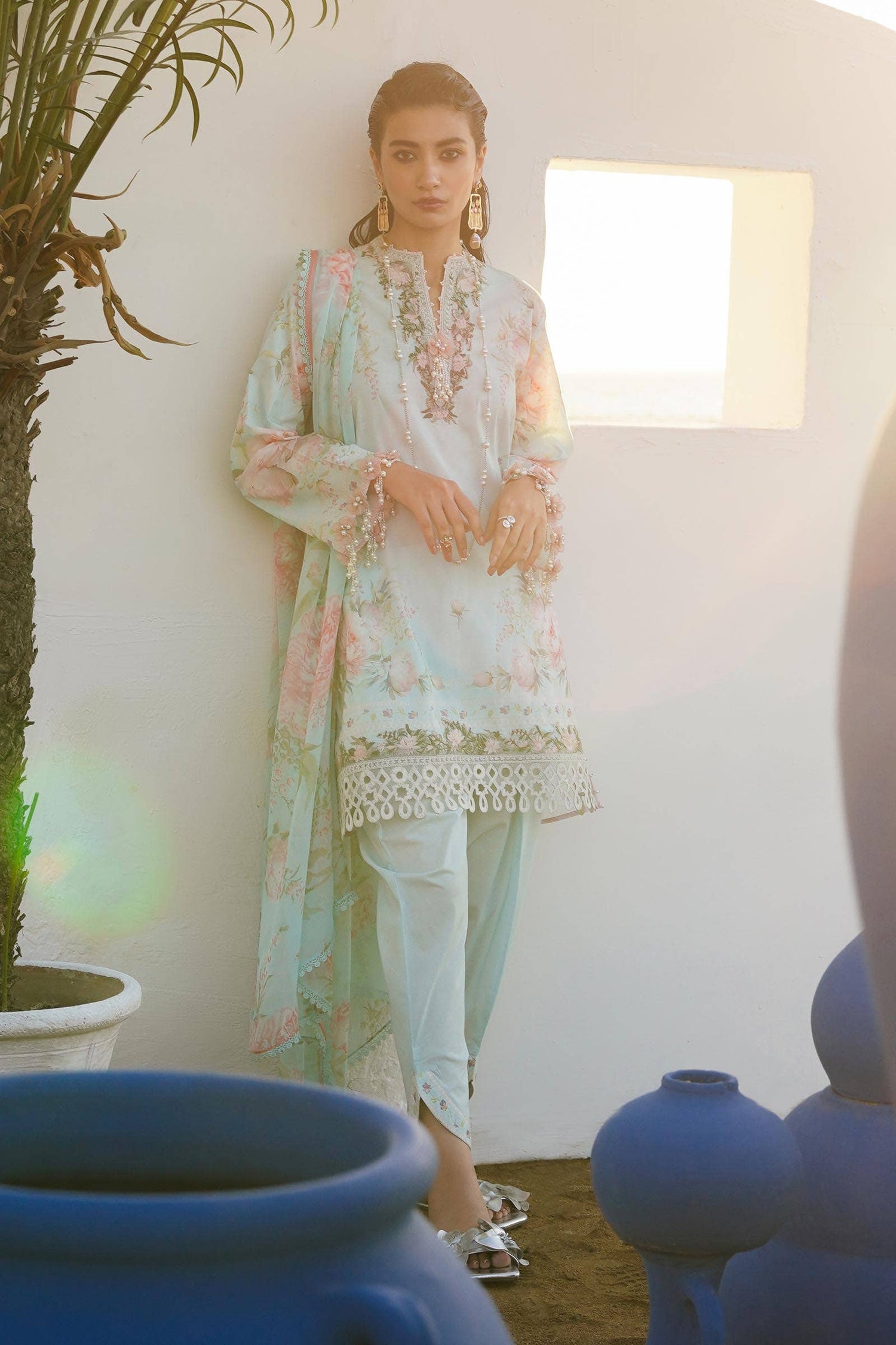 Sana Safinaz 3 Piece Custom Stitched Suit - Green - LB285990