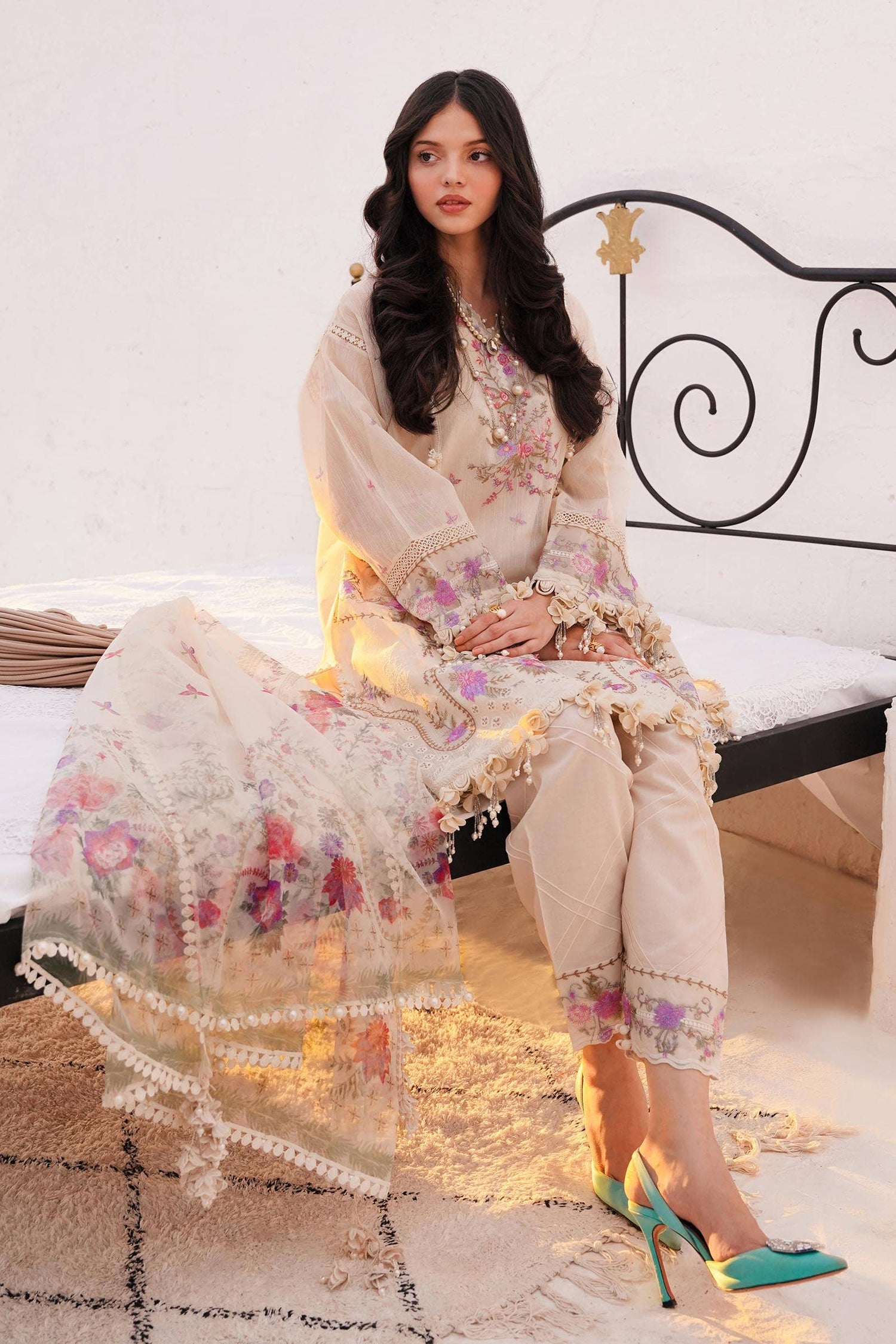 Sana Safinaz 3 Piece Custom Stitched Suit - Beige - LB285992