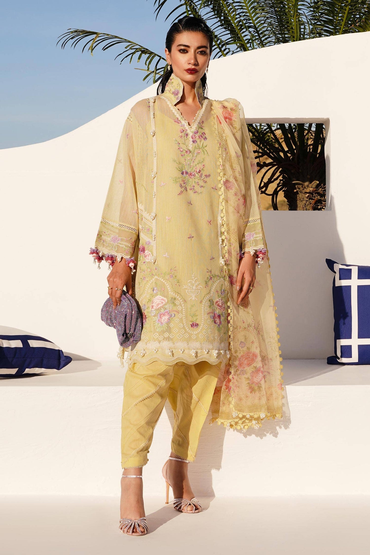 Sana Safinaz 3 Piece Custom Stitched Suit - Yellow - LB285993