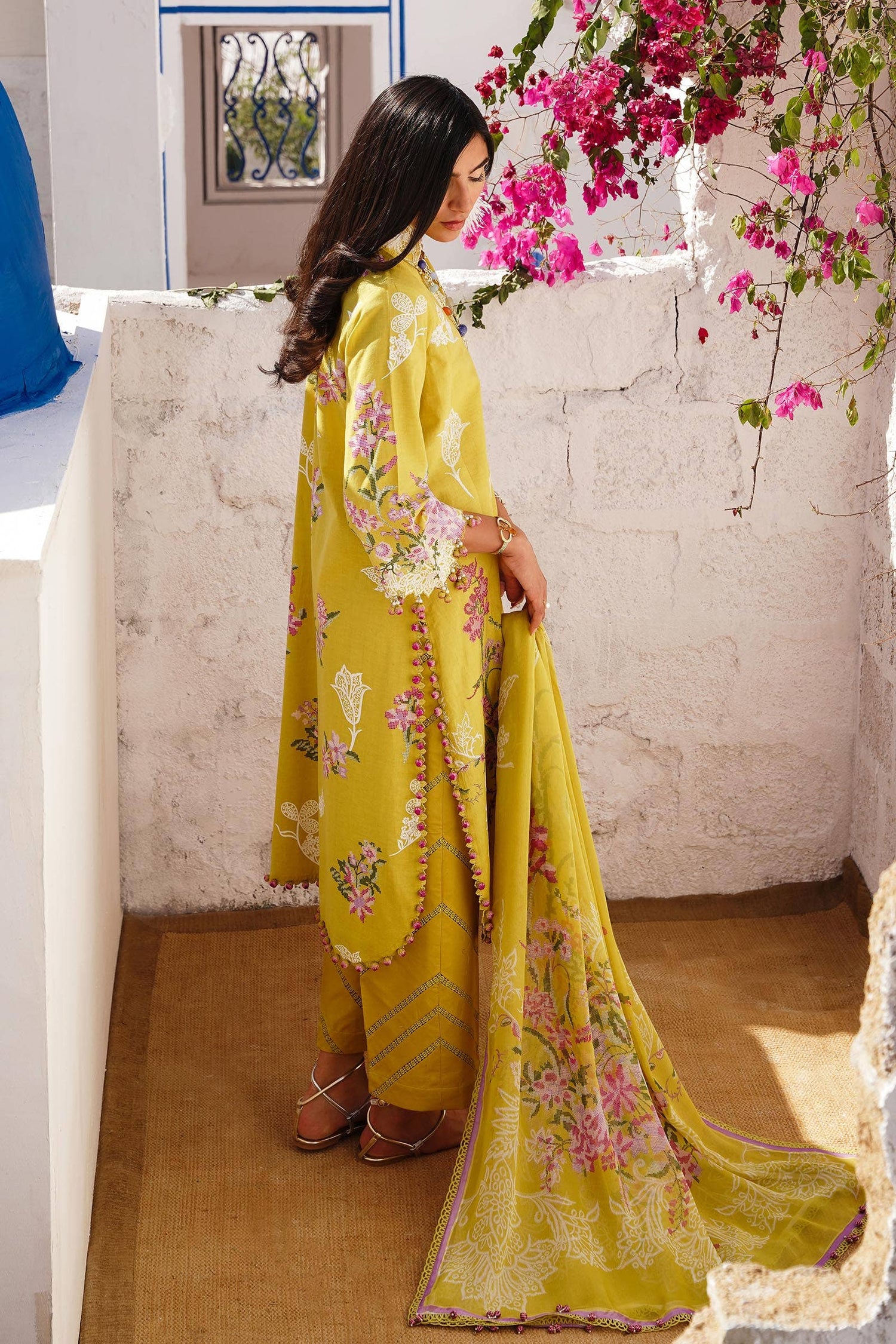 Sana Safinaz 3 Piece Custom Stitched Suit - Yellow - LB285995