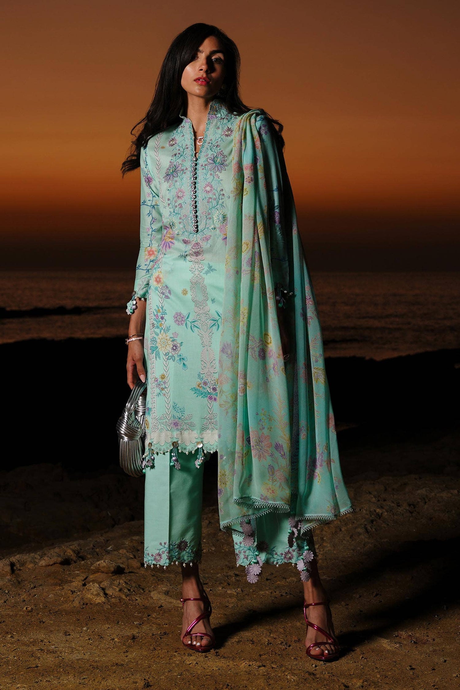 Sana Safinaz 3 Piece Custom Stitched Suit - Green - LB285998