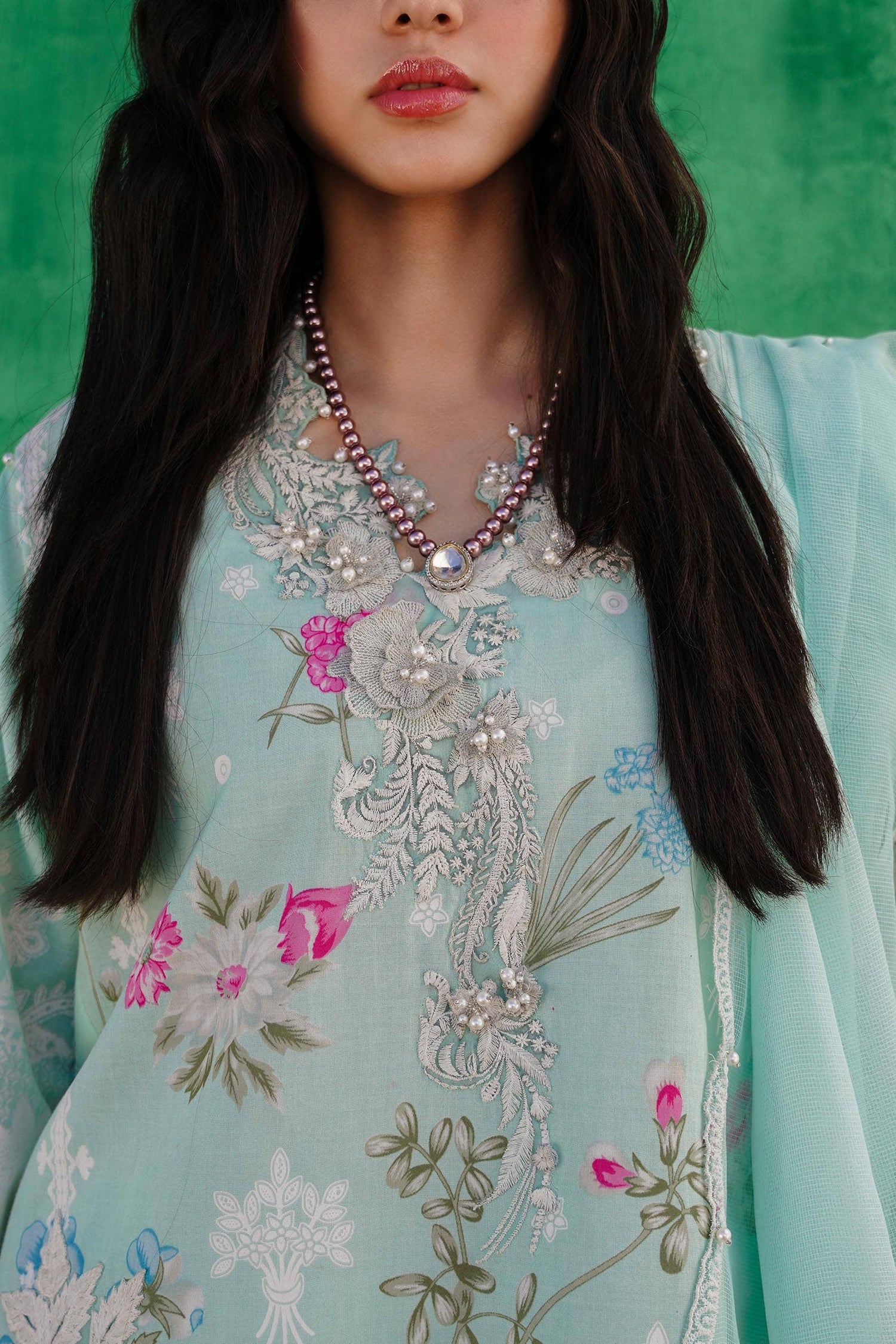 Sana Safinaz 3 Piece Custom Stitched Suit - Aqua - LB286004