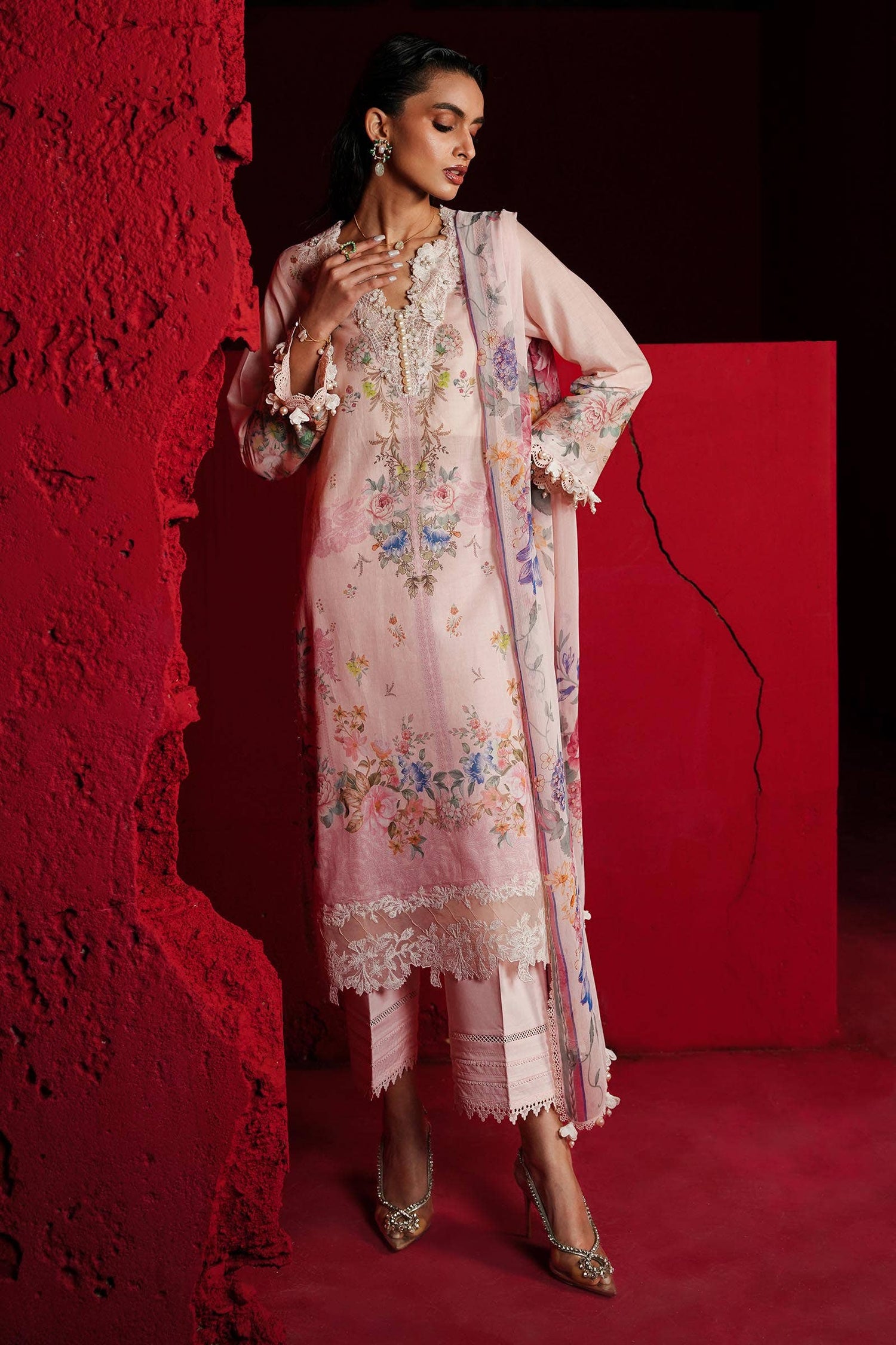 Sana Safinaz 3 Piece Custom Stitched Suit - Pink - LB286007