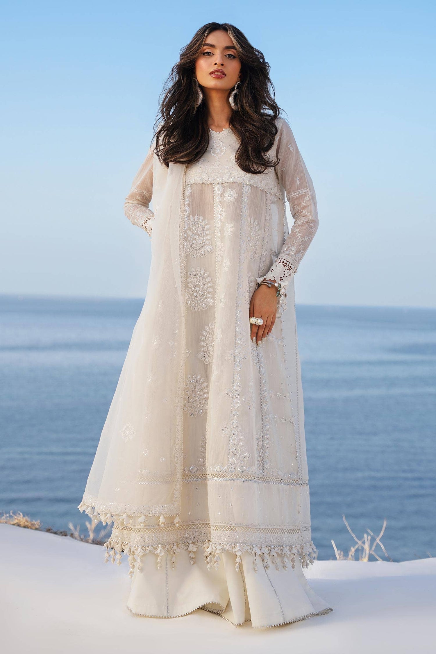 Sana Safinaz 3 Piece Custom Stitched Suit - Off-White - LB286009