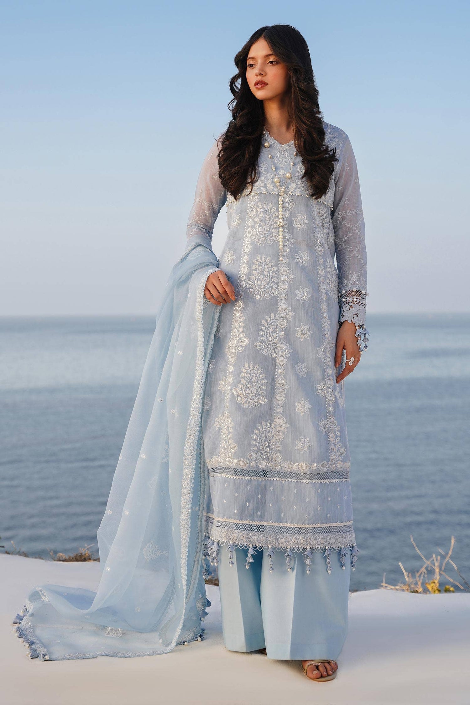 Sana Safinaz 3 Piece Custom Stitched Suit - Blue - LB286010