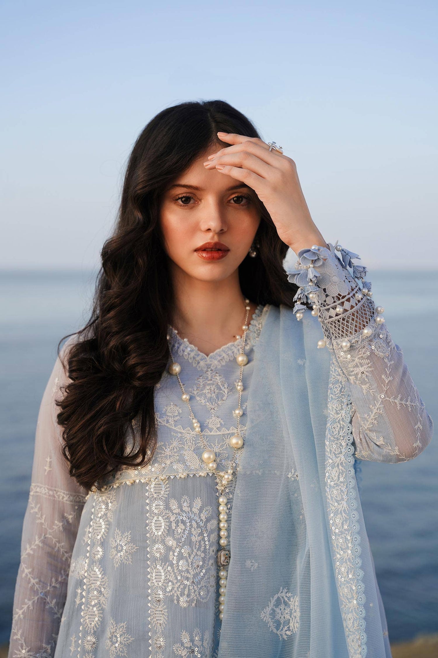 Sana Safinaz 3 Piece Custom Stitched Suit - Blue - LB286010