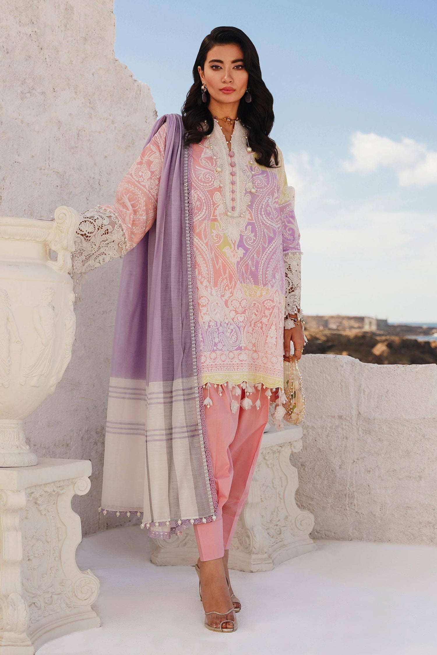 Sana Safinaz 3 Piece Custom Stitched Suit - Pink - LB286011