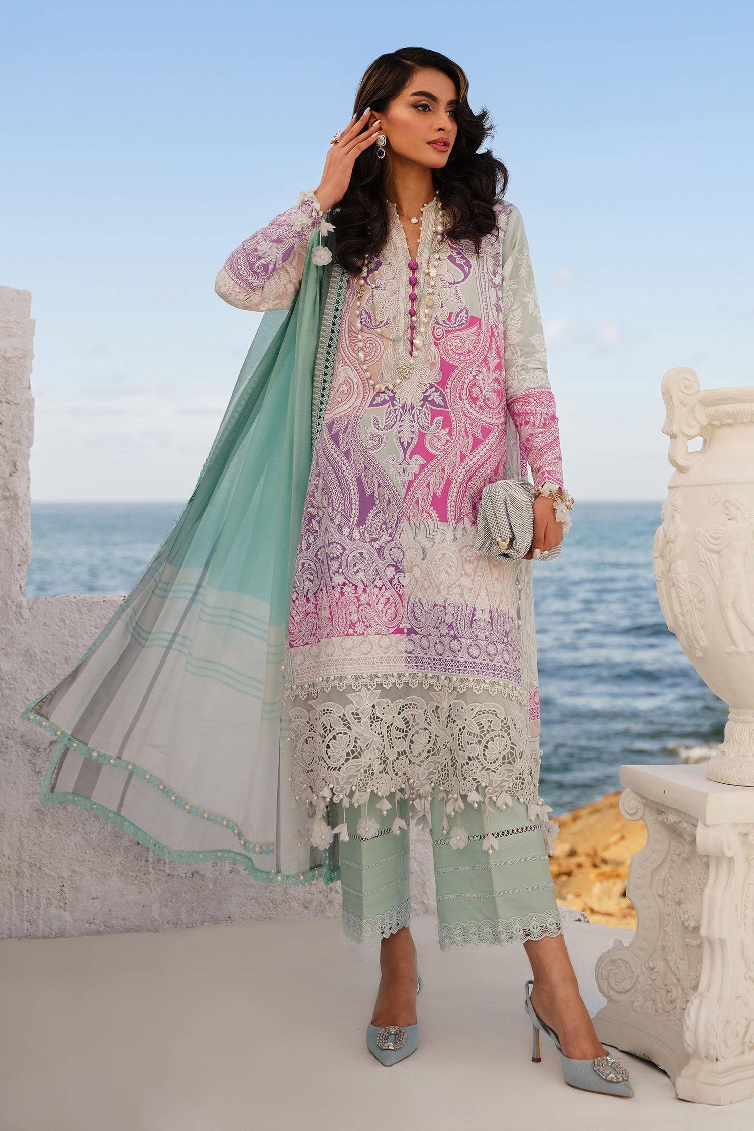 Sana Safinaz 3 Piece Custom Stitched Suit - Green - LB286012