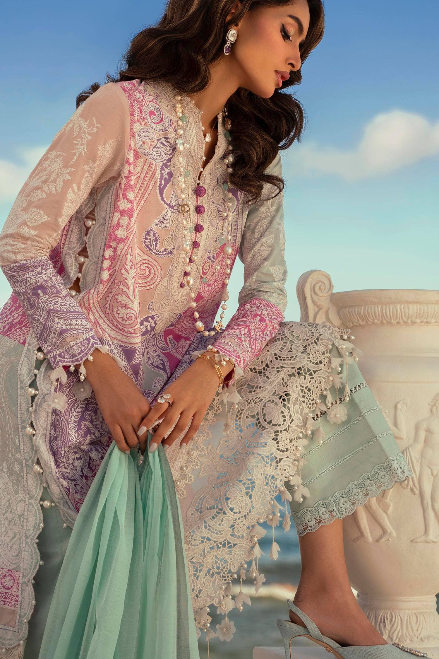 Sana Safinaz 3 Piece Custom Stitched Suit - Green - LB286012