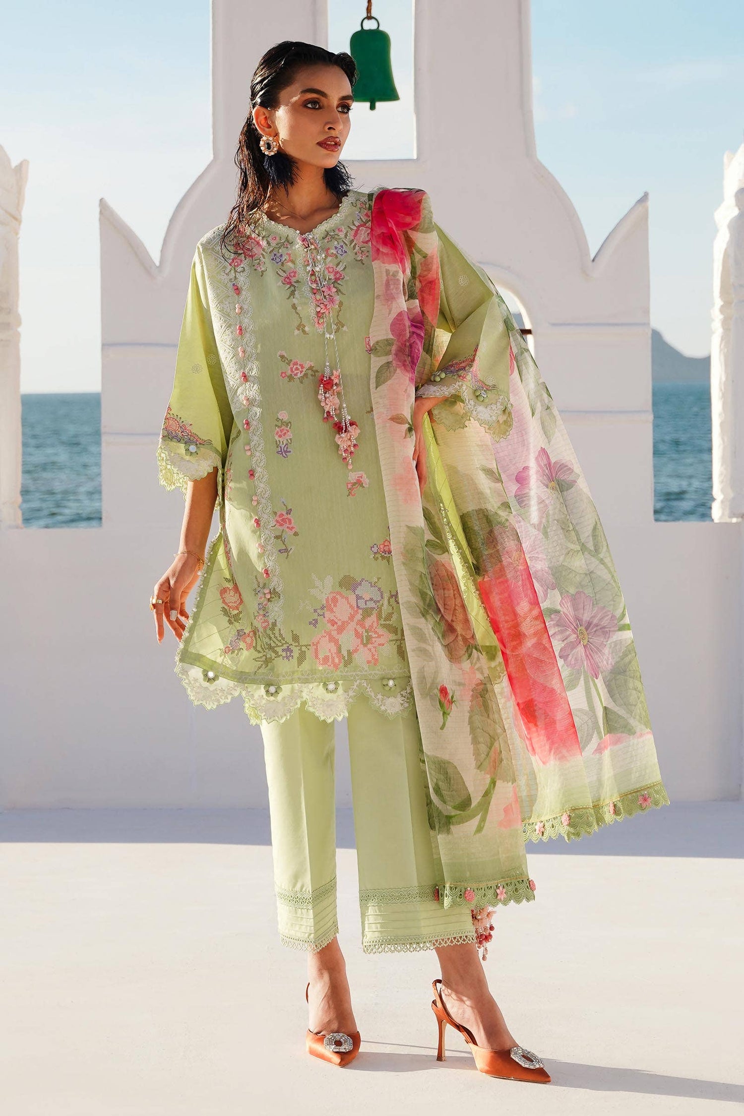 Sana Safinaz 3 Piece Custom Stitched Suit - Green - LB286014