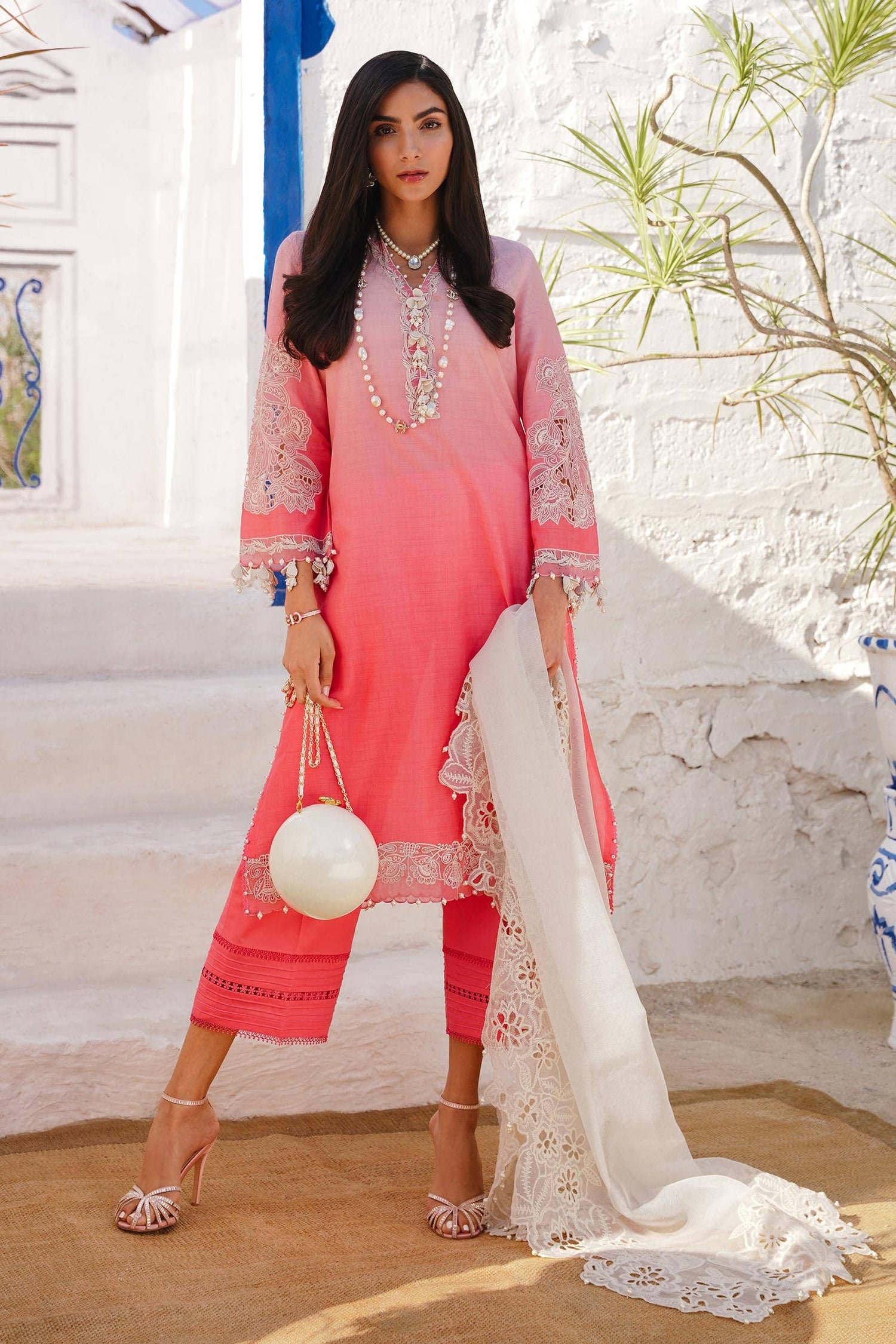 Sana Safinaz 3 Piece Custom Stitched Suit - Pink - LB286015