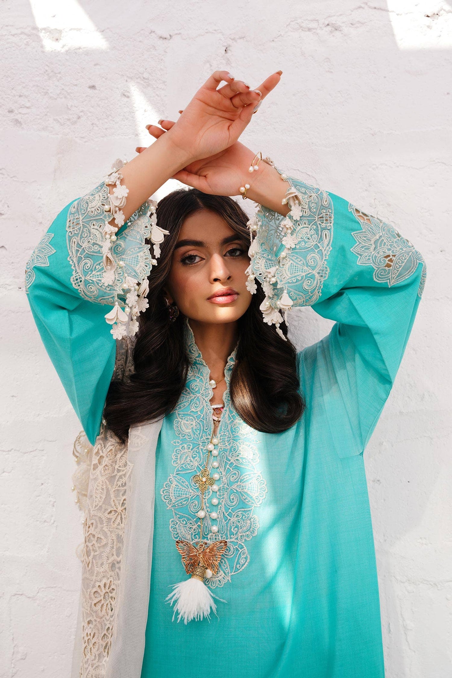 Sana Safinaz 3 Piece Custom Stitched Suit - Aqua - LB286016