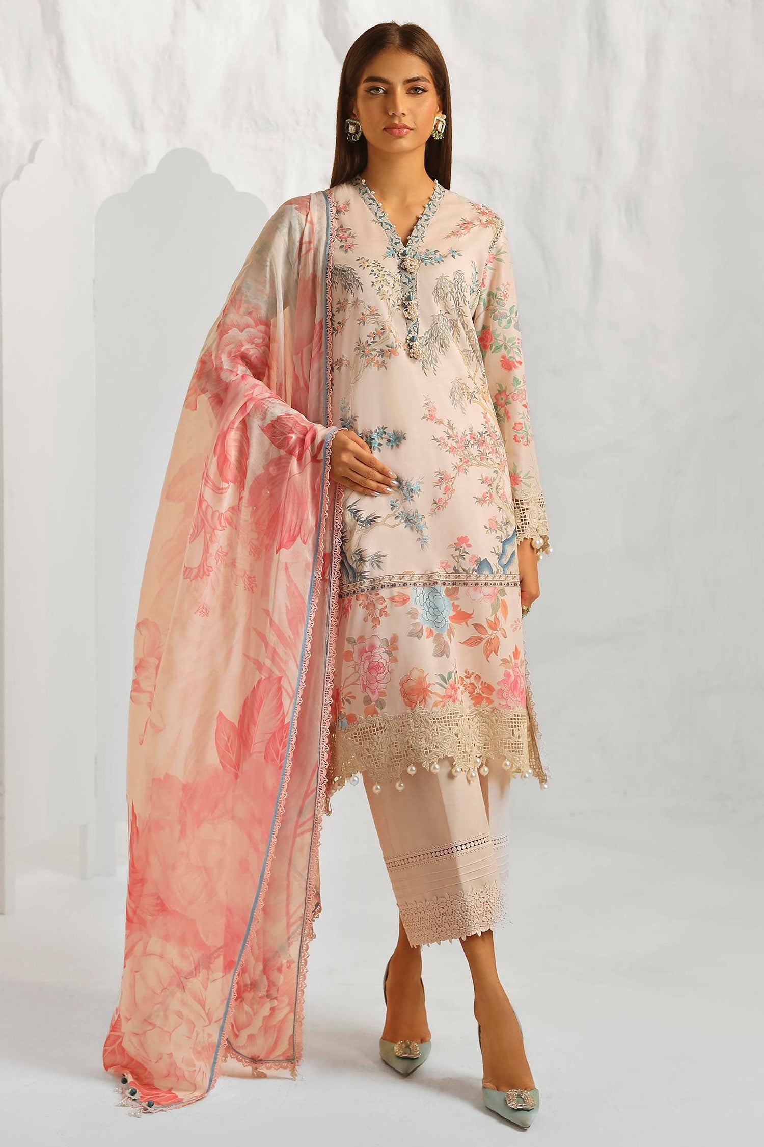 Sana Safinaz 3 Piece Custom Stitched Suit - Pink - LB286807