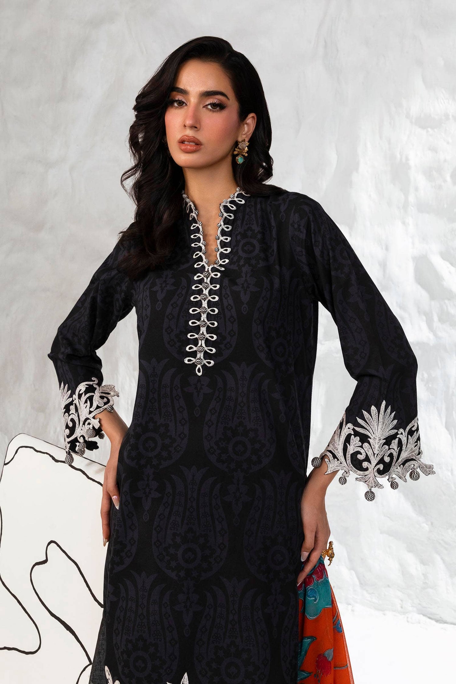 Sana Safinaz 3 Piece Custom Stitched Suit - Black - LB286841