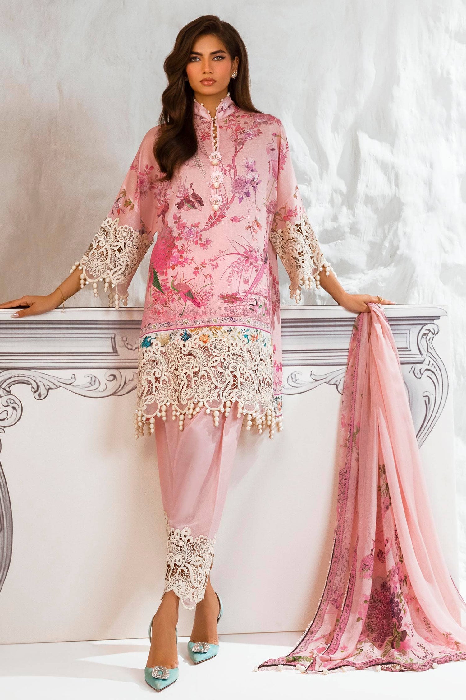 Sana Safinaz 3 Piece Custom Stitched Suit - Pink - LB286812