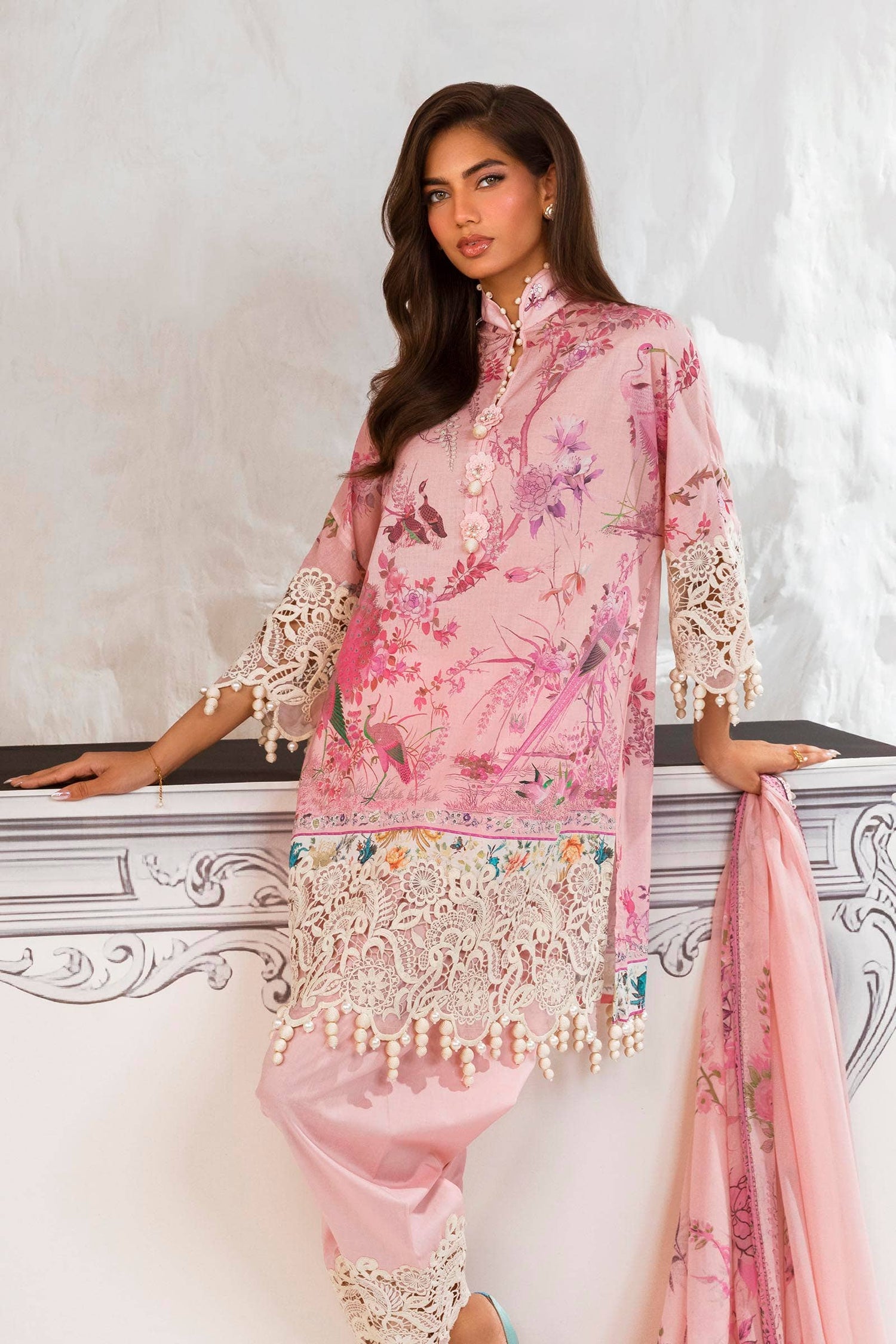 Sana Safinaz 3 Piece Custom Stitched Suit - Pink - LB286812