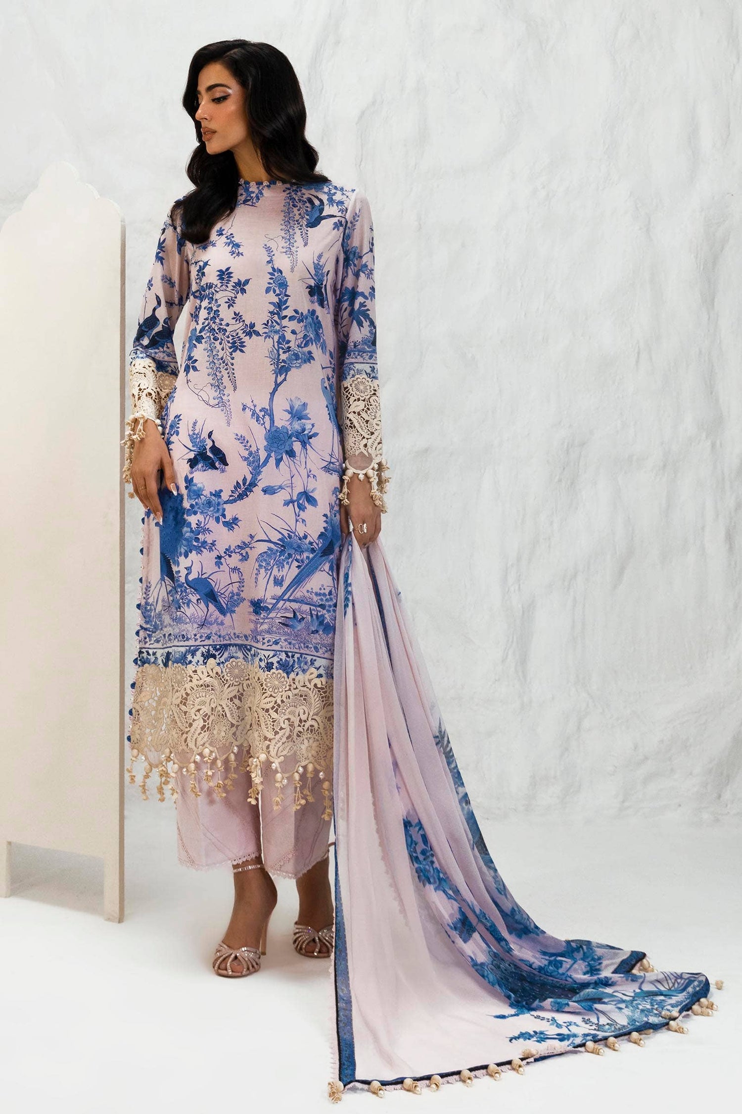 Sana Safinaz 3 Piece Custom Stitched Suit - Blue - LB286813