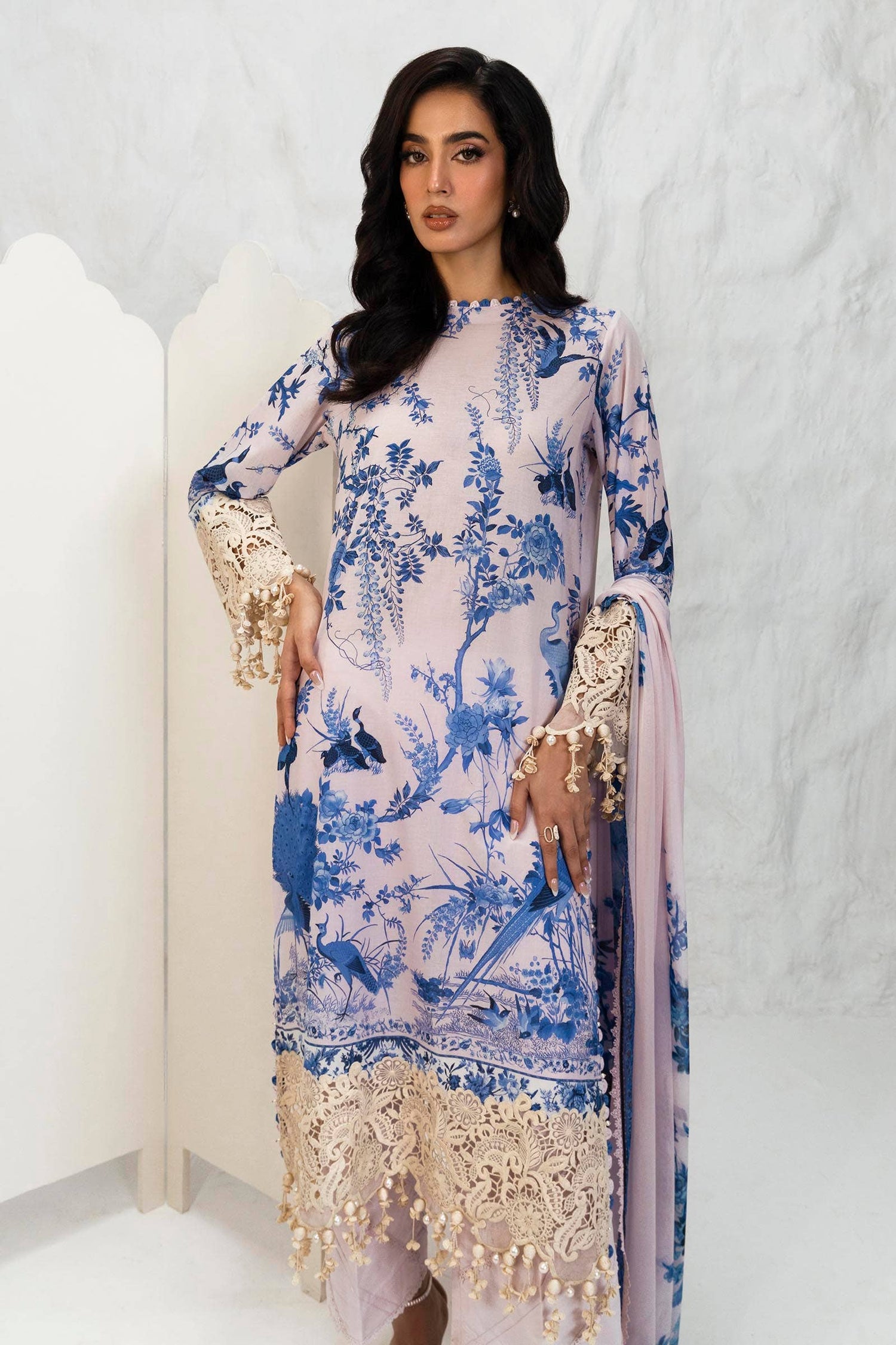 Sana Safinaz 3 Piece Custom Stitched Suit - Blue - LB286813