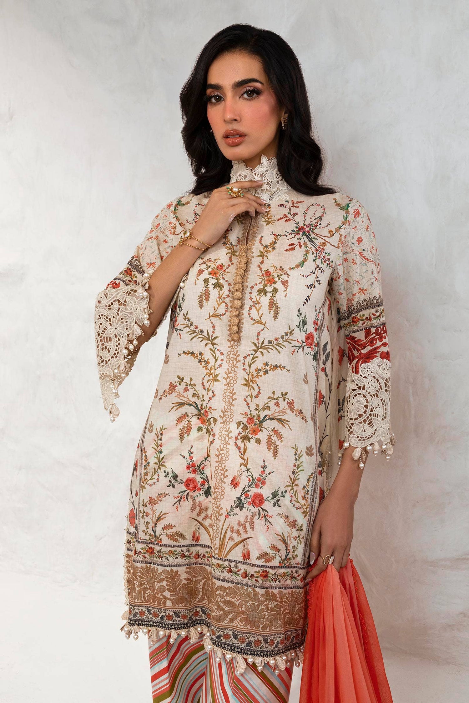 Sana Safinaz 3 Piece Custom Stitched Suit - Beige - LB286814