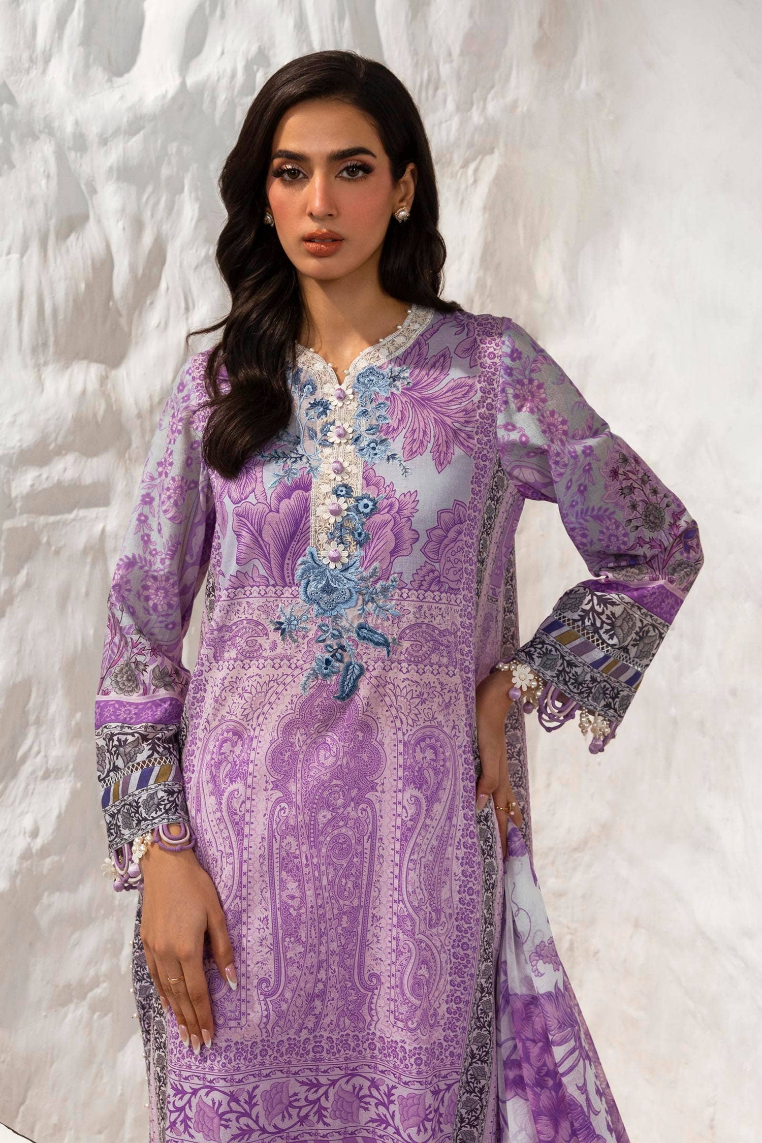 Sana Safinaz 3 Piece Custom Stitched Suit - Purple - LB286816